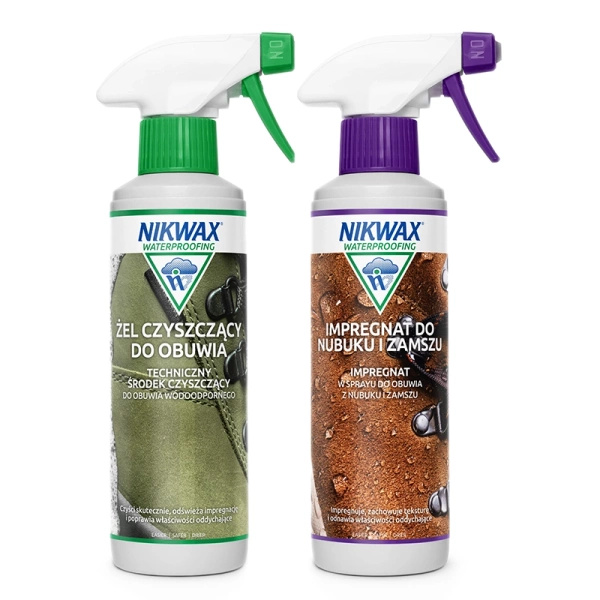 Zestaw Żel Czyszczący Do Obuwia + Impregnat Do Nubuku i Zamszu Spray Nikwax 2x 300 ml